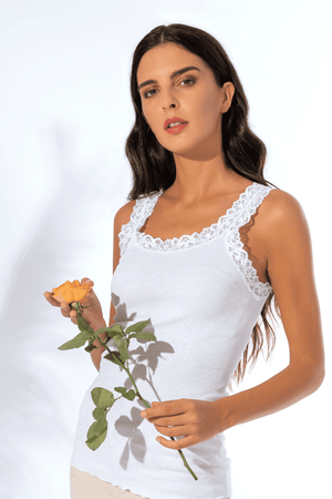 602 CAMI LACE TRIM WHITE