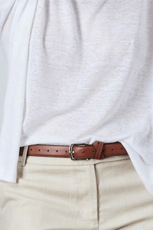 BOYFRIEND BELT TAN/NICKLE