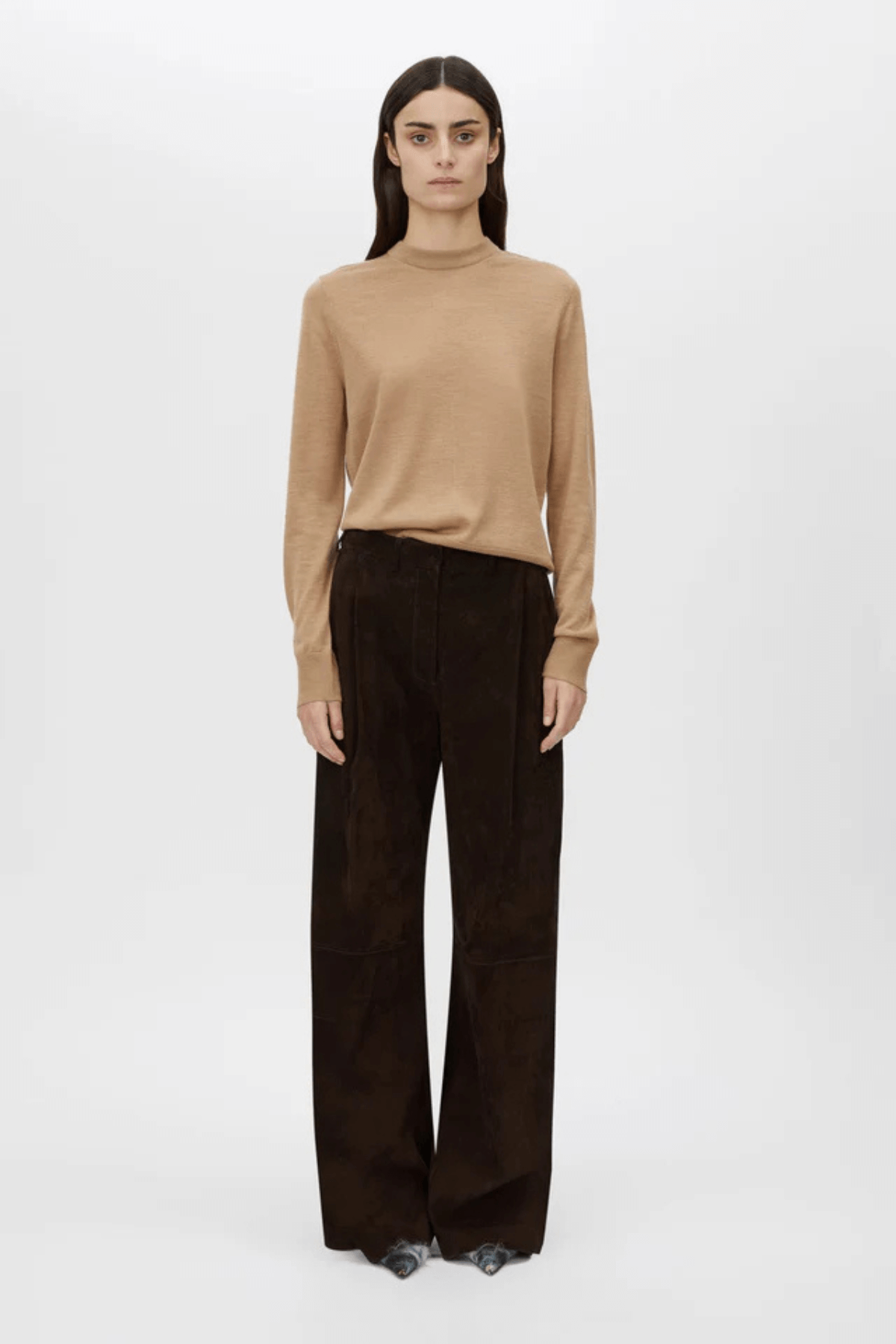 LEONA CLASSIC CREW SWEATER TAN MELANGE