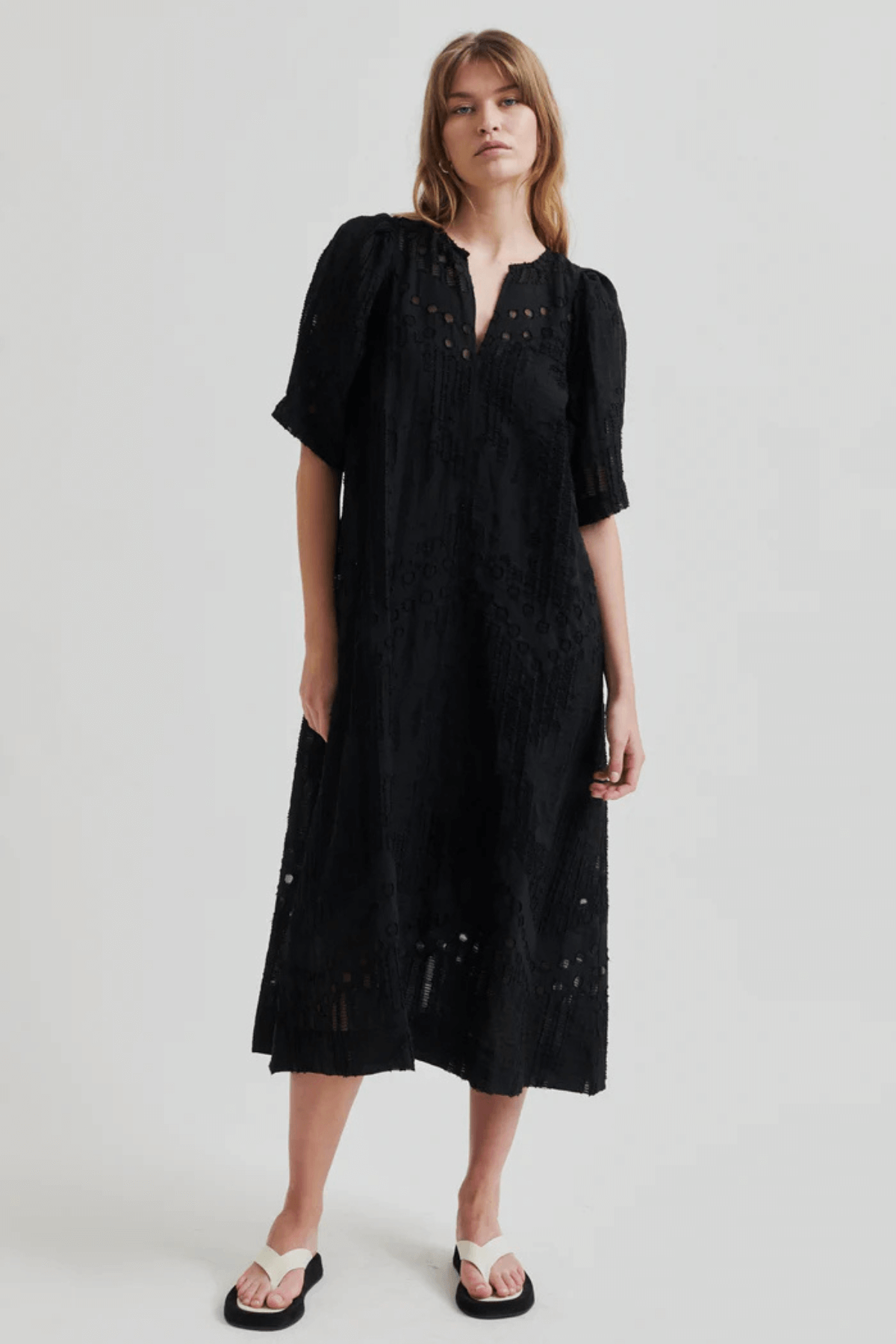 NETE LINEN BLEND DRESS BLACK