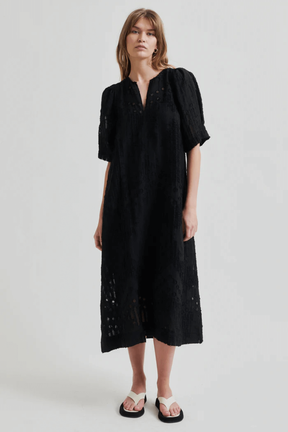 NETE LINEN BLEND DRESS BLACK