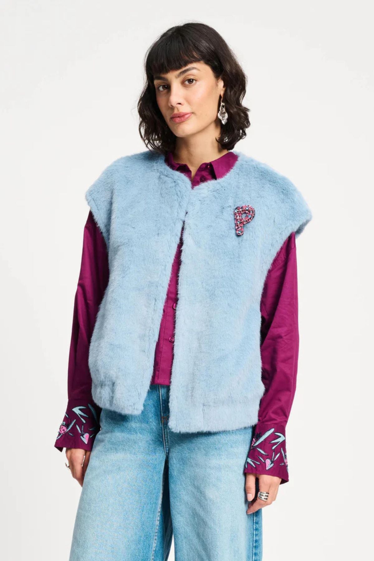 GILET FUR MISTY BLUE