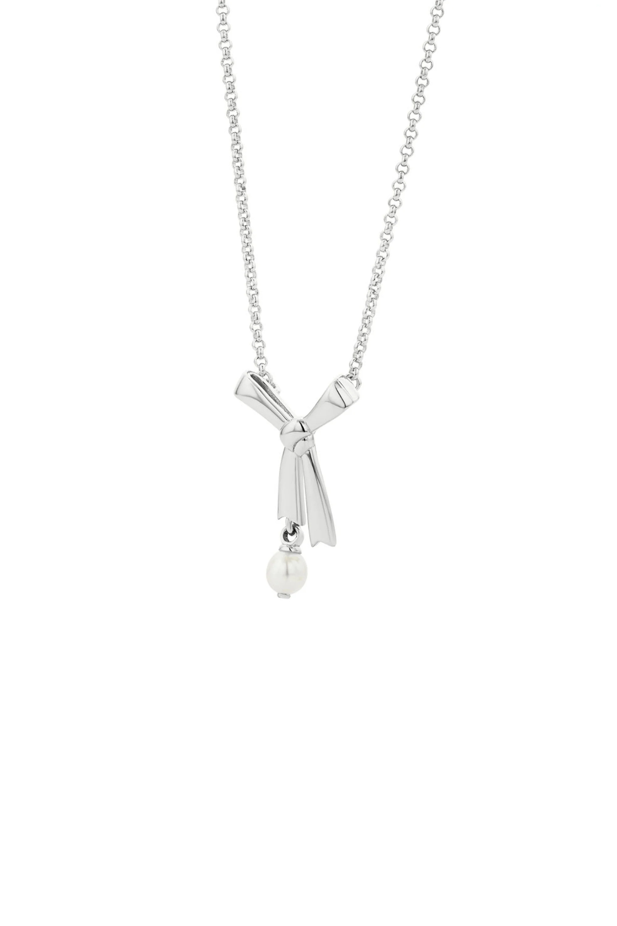 PEARL BOW NECKLACE 45CM SILVER