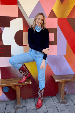 THE COWBOY UP BLUE PETITE SILK SCARF