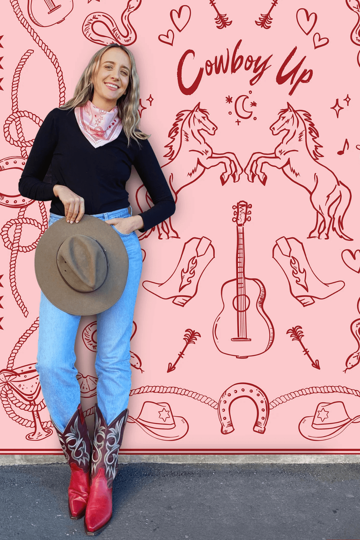 THE DH x KAYLEE BELL COWBOY UP PINK PETITE SILK SCARF