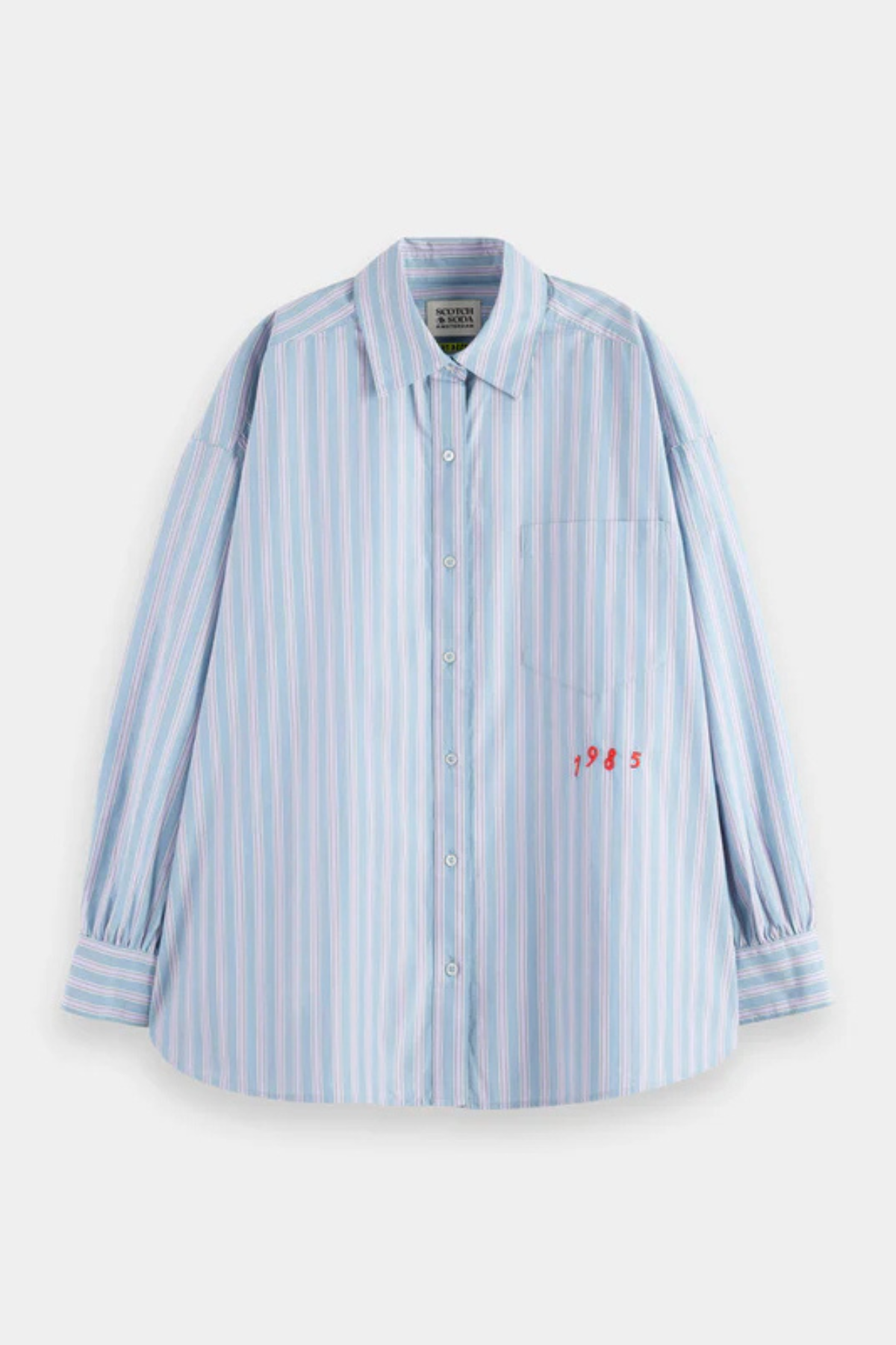 EMBROIDERED GIRLFRIEND SHIRT FADED DENIM LAVENDER