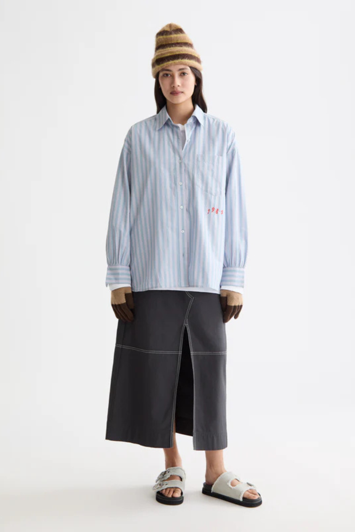 EMBROIDERED GIRLFRIEND SHIRT FADED DENIM LAVENDER