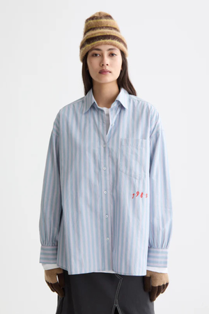 EMBROIDERED GIRLFRIEND SHIRT FADED DENIM LAVENDER