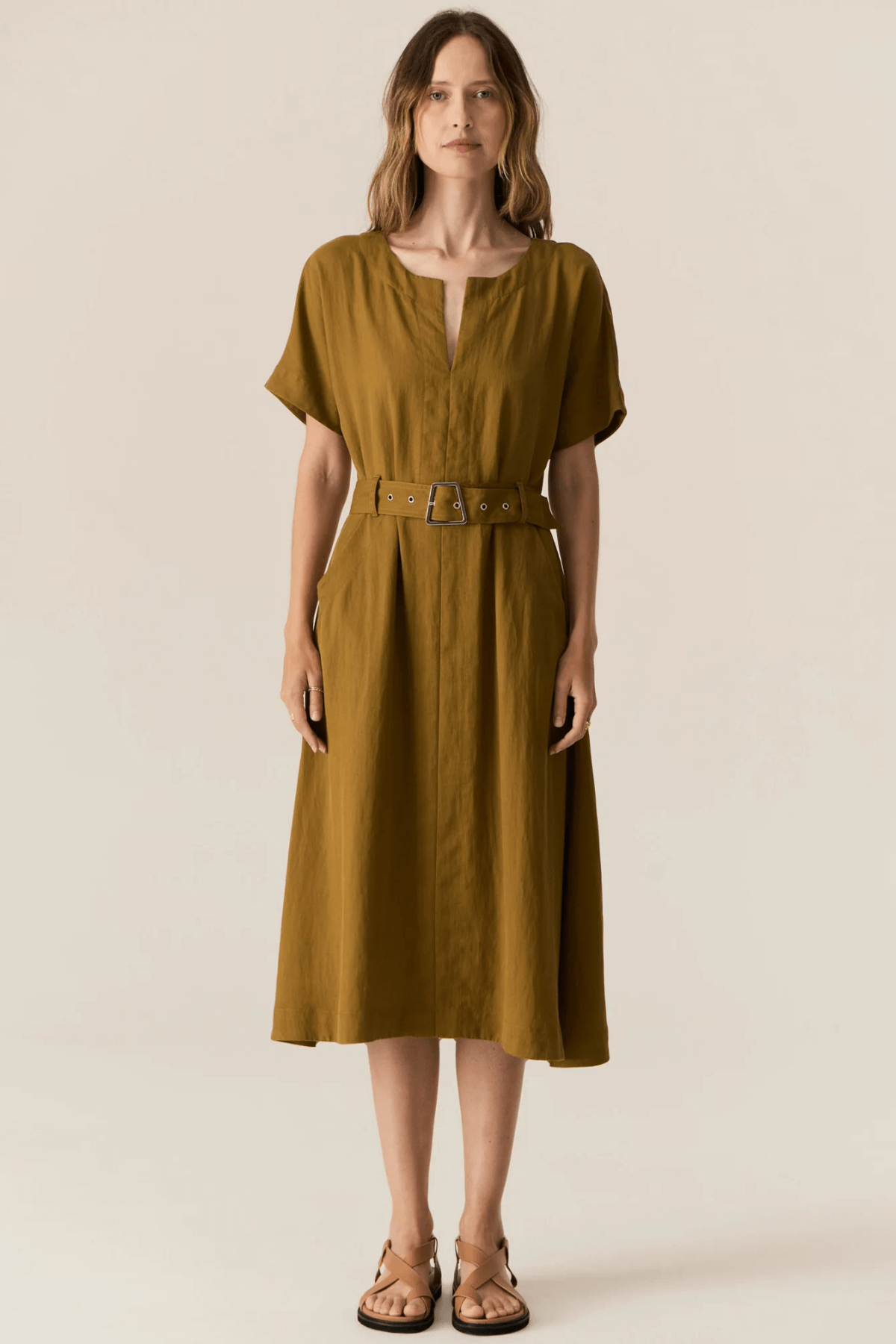 FAIRE BELT DRESS KHAKI