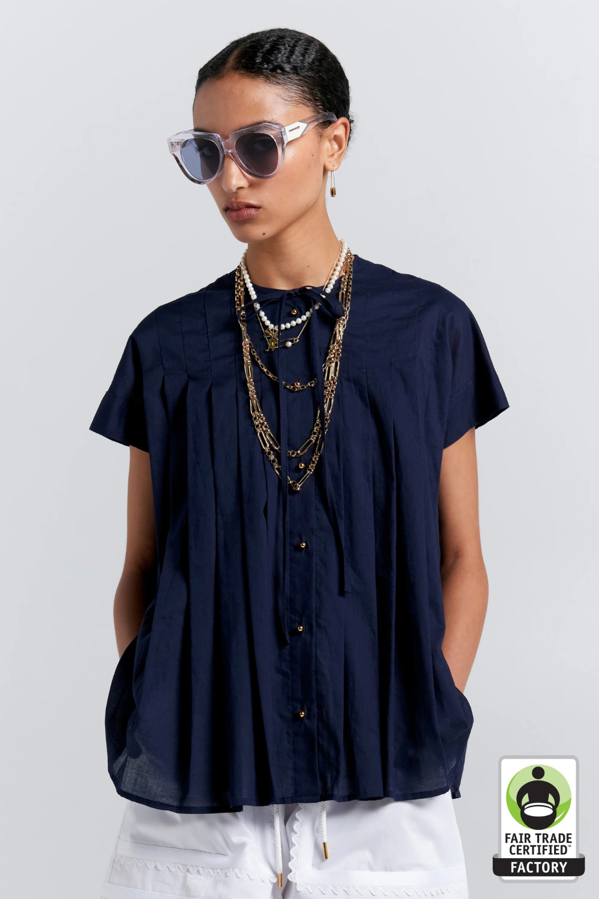 FURROW SLEEVELESS SHIRT NAVY