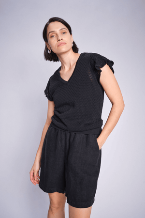 GANNA PATTERN V-NECK BLACK