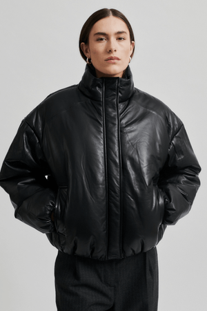 HARLOW LEATHER BOMBER JACKET BLACK
