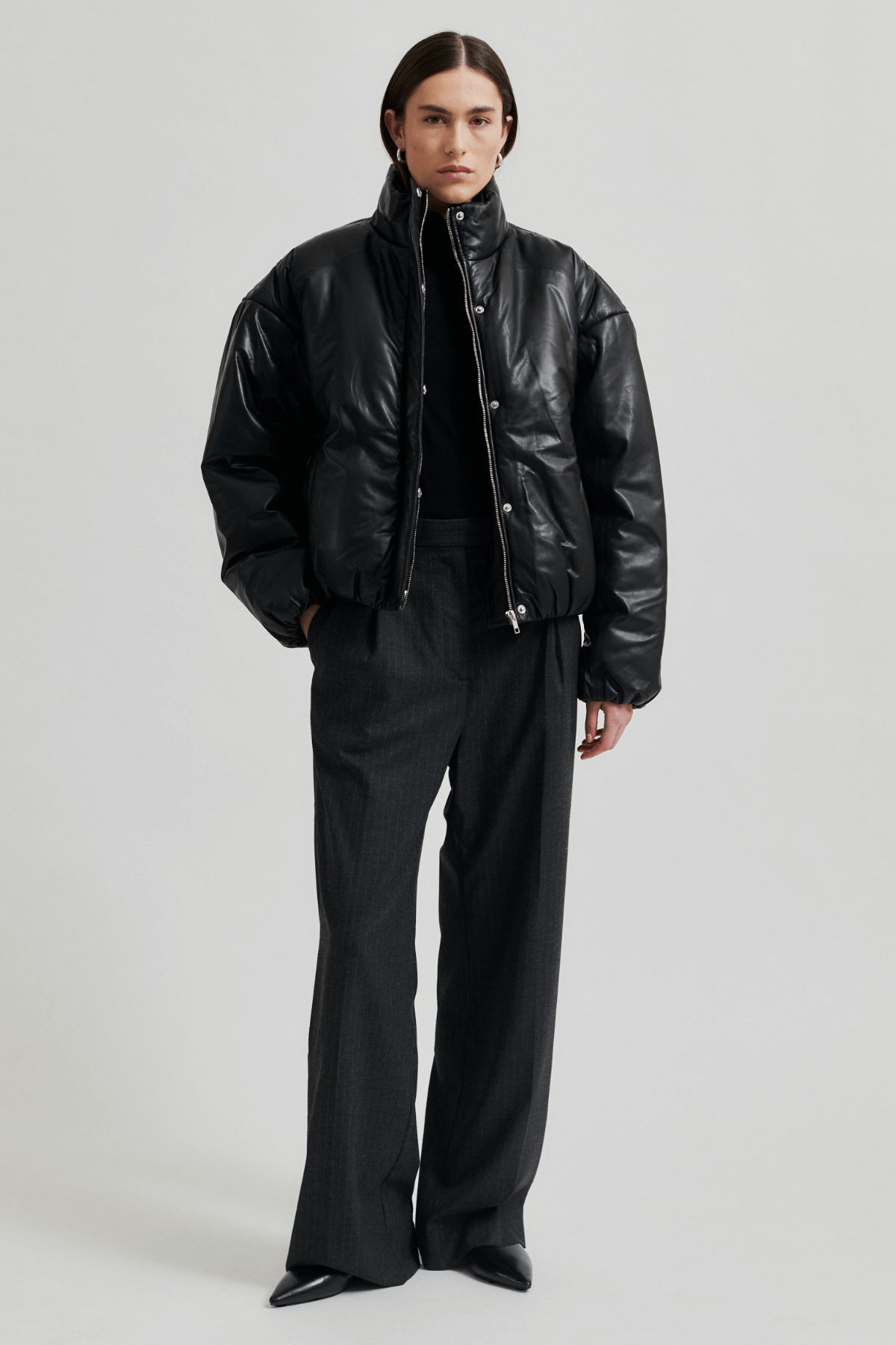 HARLOW LEATHER BOMBER JACKET BLACK