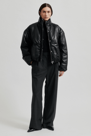 HARLOW LEATHER BOMBER JACKET BLACK