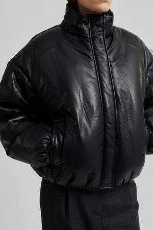 HARLOW LEATHER BOMBER JACKET BLACK