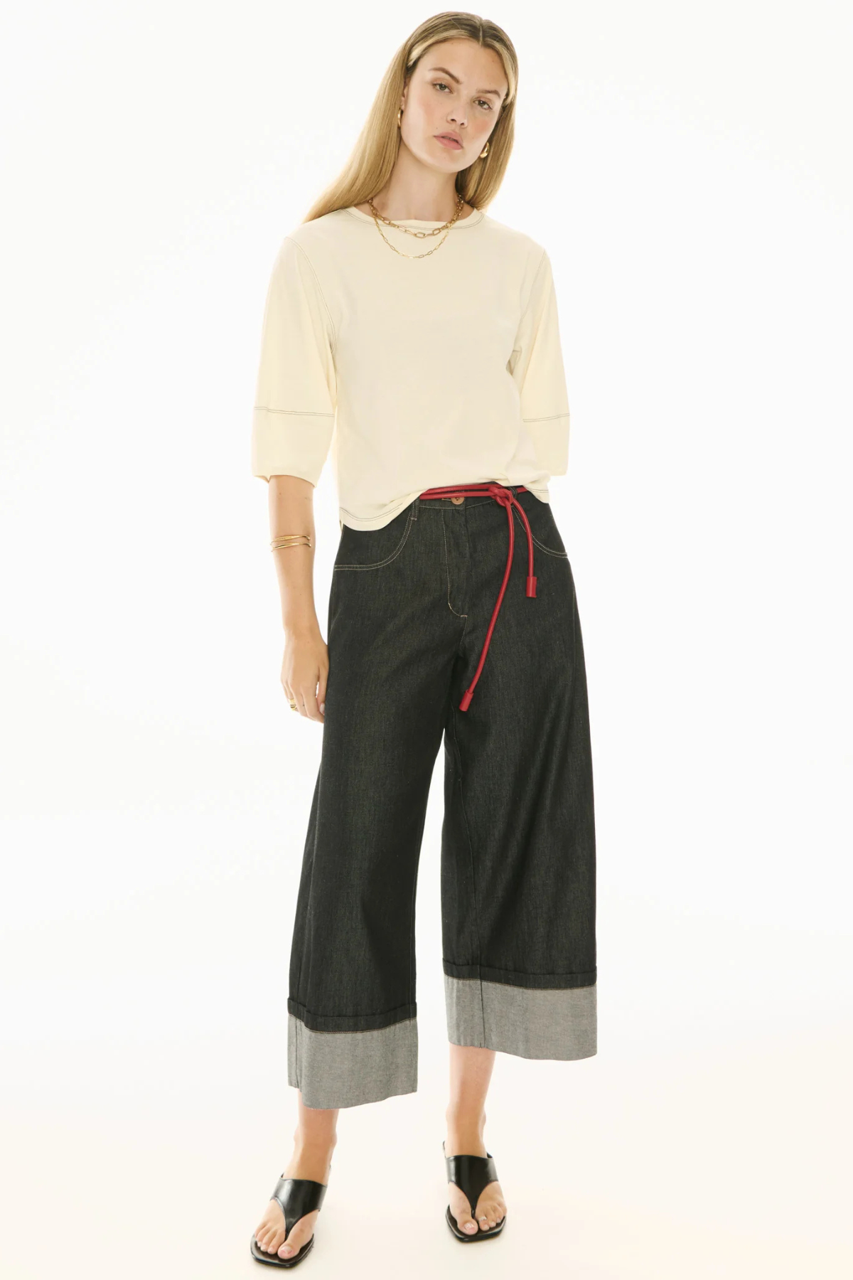 HARLYN TOPSTITCH TEE IVORY