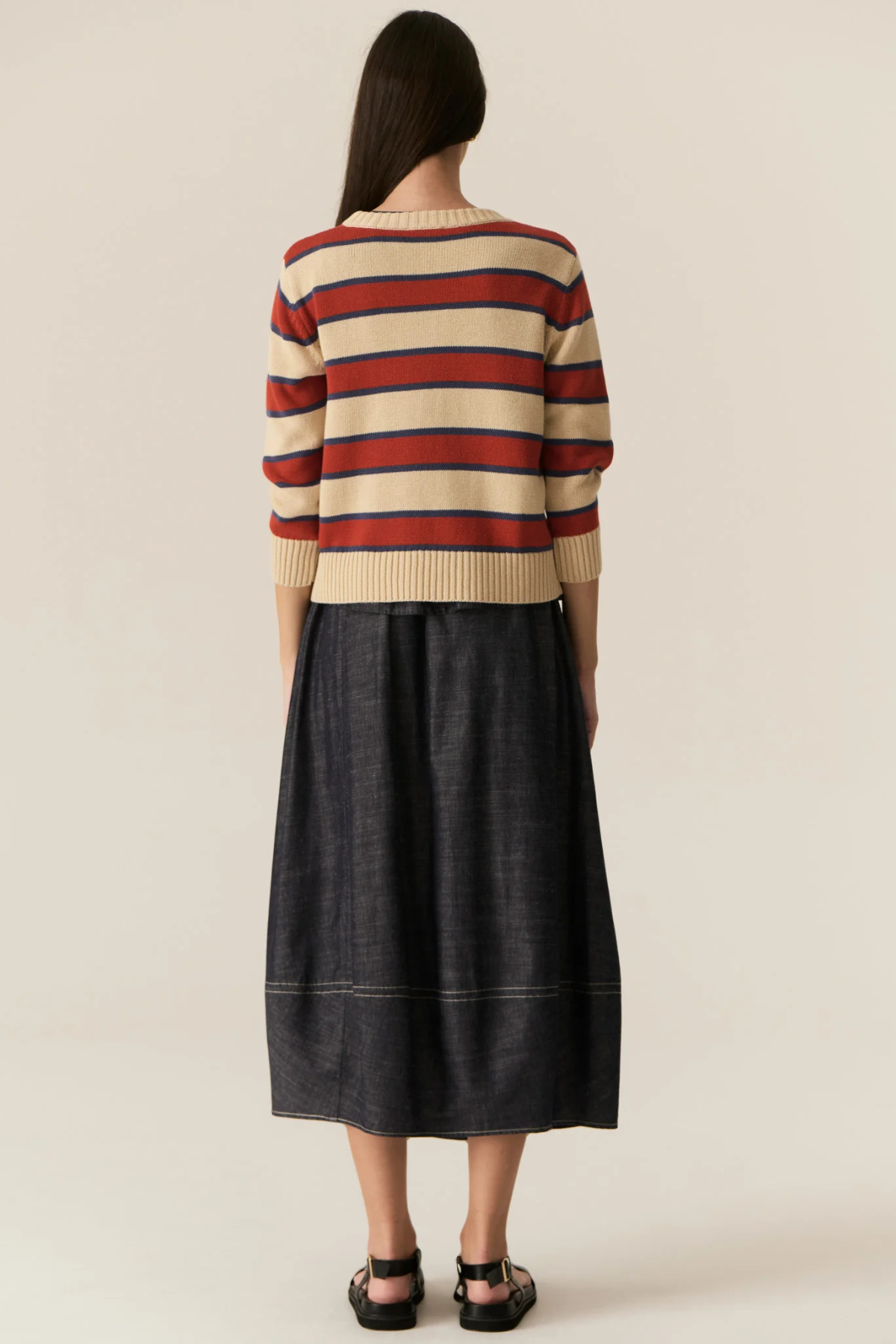 JULES STRIPE KNIT PEBBLE/RED