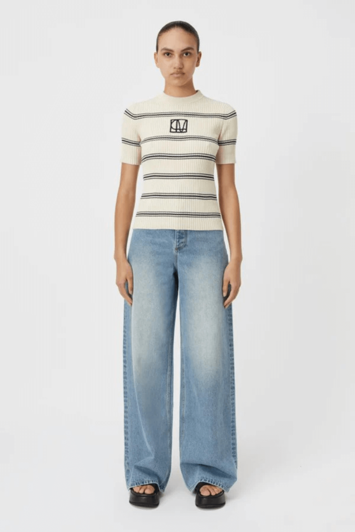 KELLY KNIT TEE BEIGE/BLACK