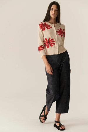 LASK DAISY CARDIGAN ECRU/RED