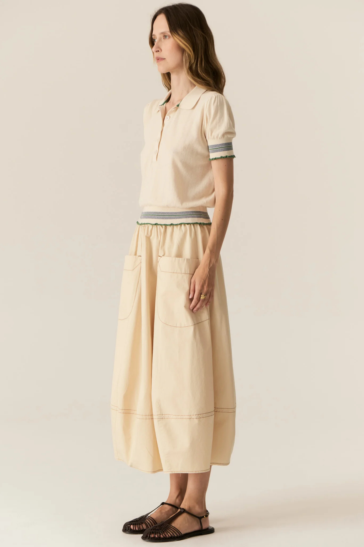 LASK KNIT POLO ECRU/GREEN