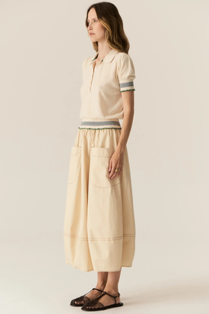 LASK KNIT POLO ECRU/GREEN