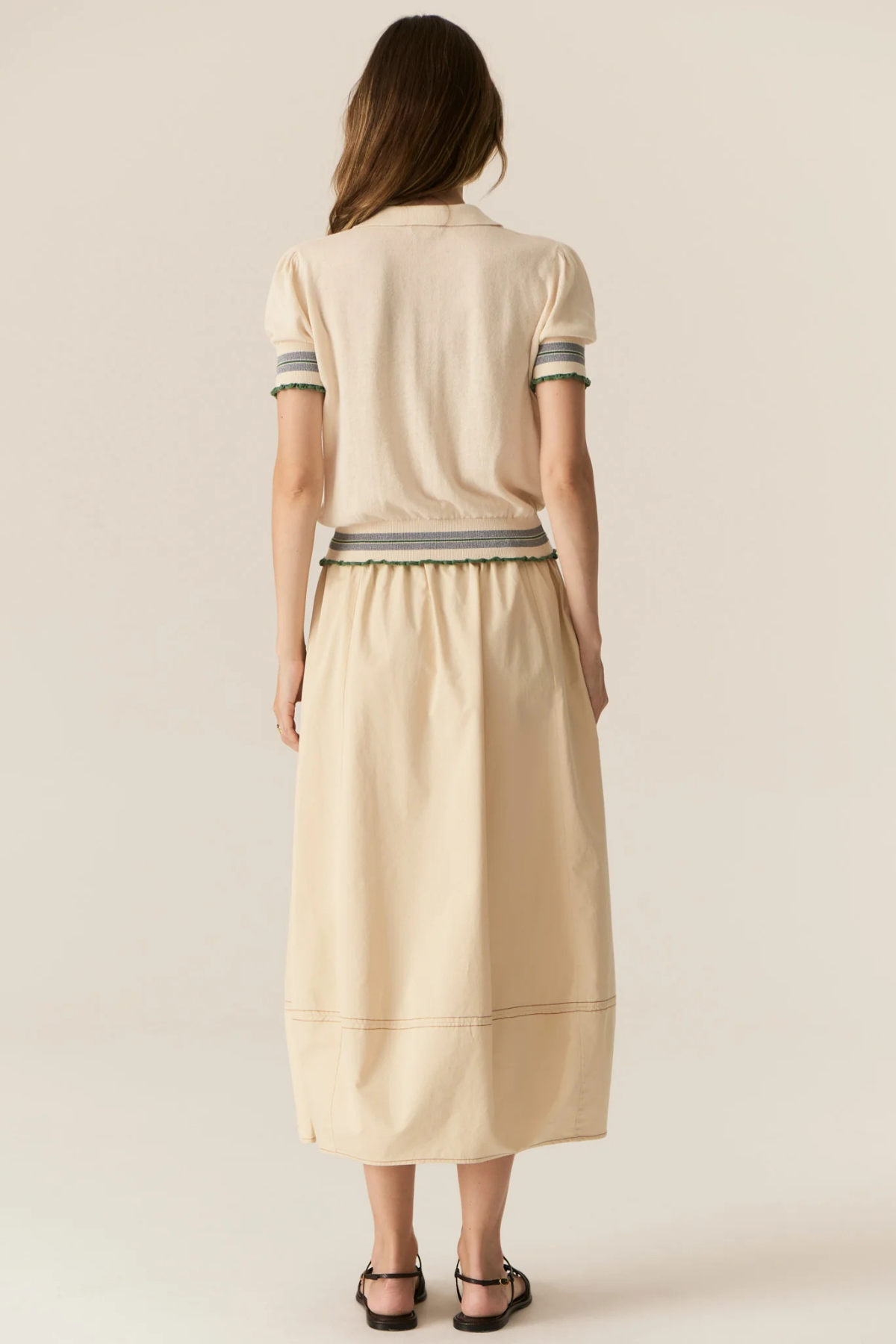 LASK KNIT POLO ECRU/GREEN
