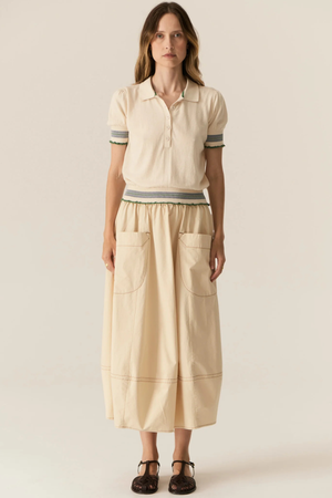 LASK KNIT POLO ECRU/GREEN