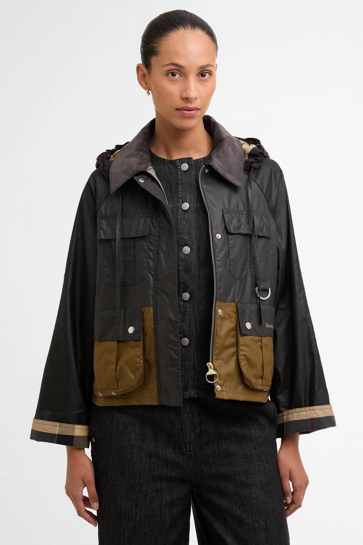 LIZA WAX JACKET BLACK/GREY/SAND
