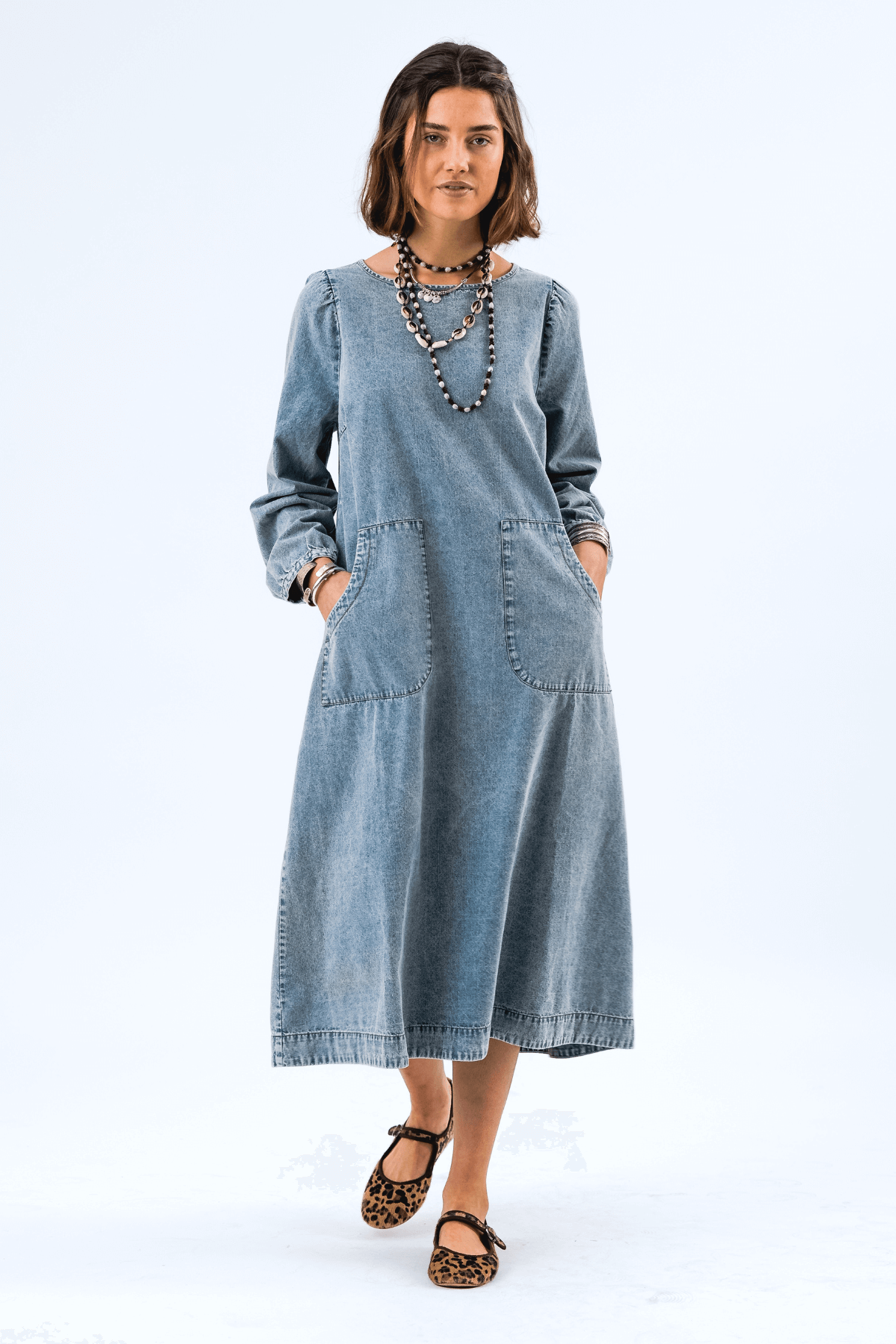 LUCAS MIDI DRESS WASHED DENIM