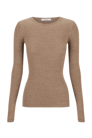 MORRI MERINO RIB ROUND NECK COFFEE