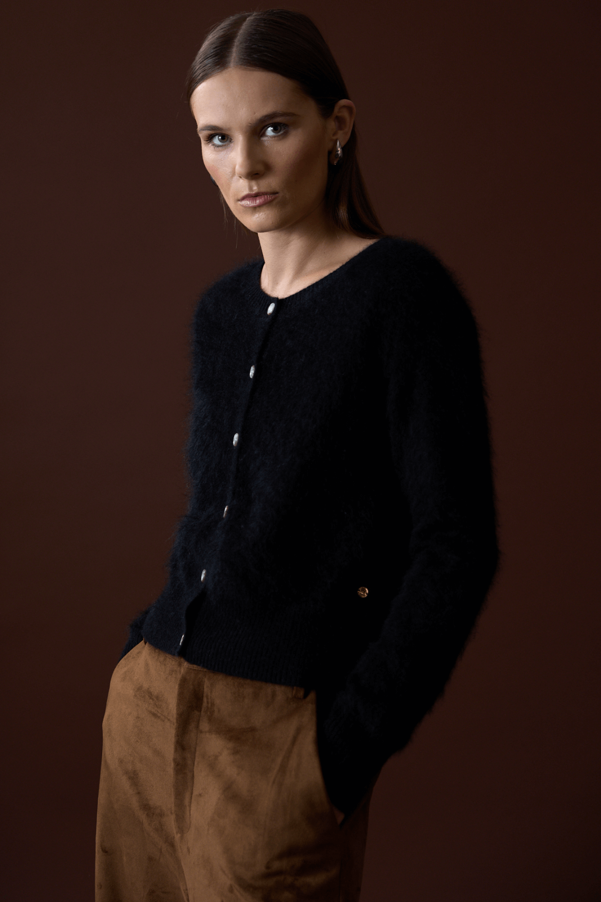 SIENNA CARDI BRUSHED CASHMERE JET