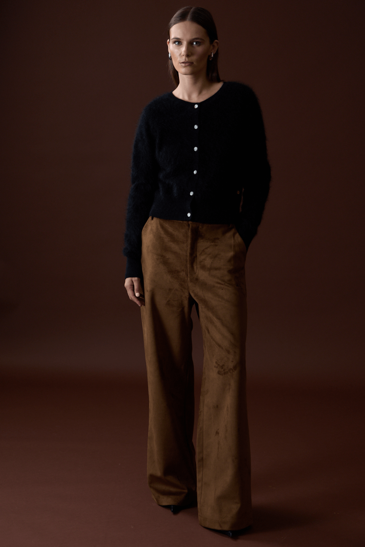 SIENNA CARDI BRUSHED CASHMERE JET