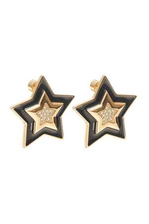 SUPERNOVA EARRINGS BLACK ENAMEL/CZ/GOLD