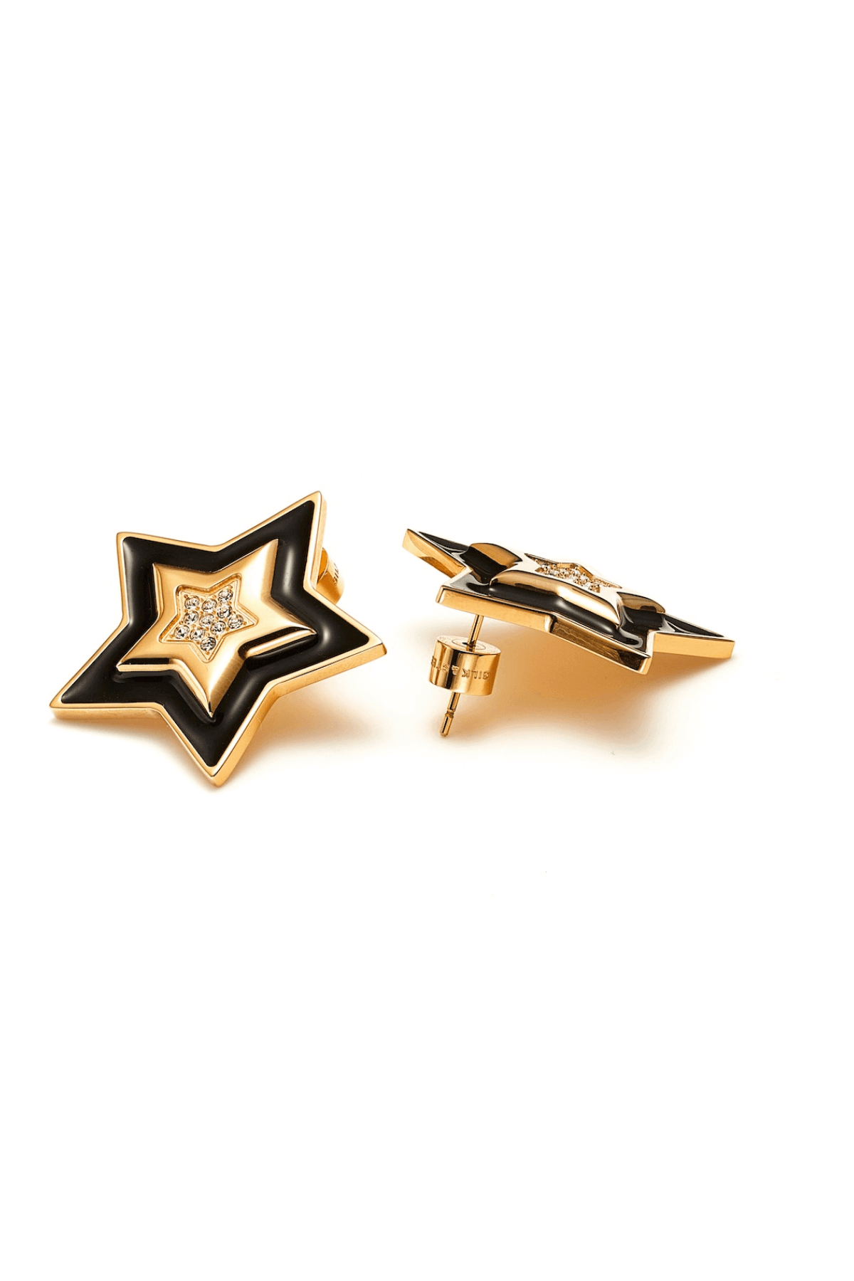 SUPERNOVA EARRINGS BLACK ENAMEL/CZ/GOLD