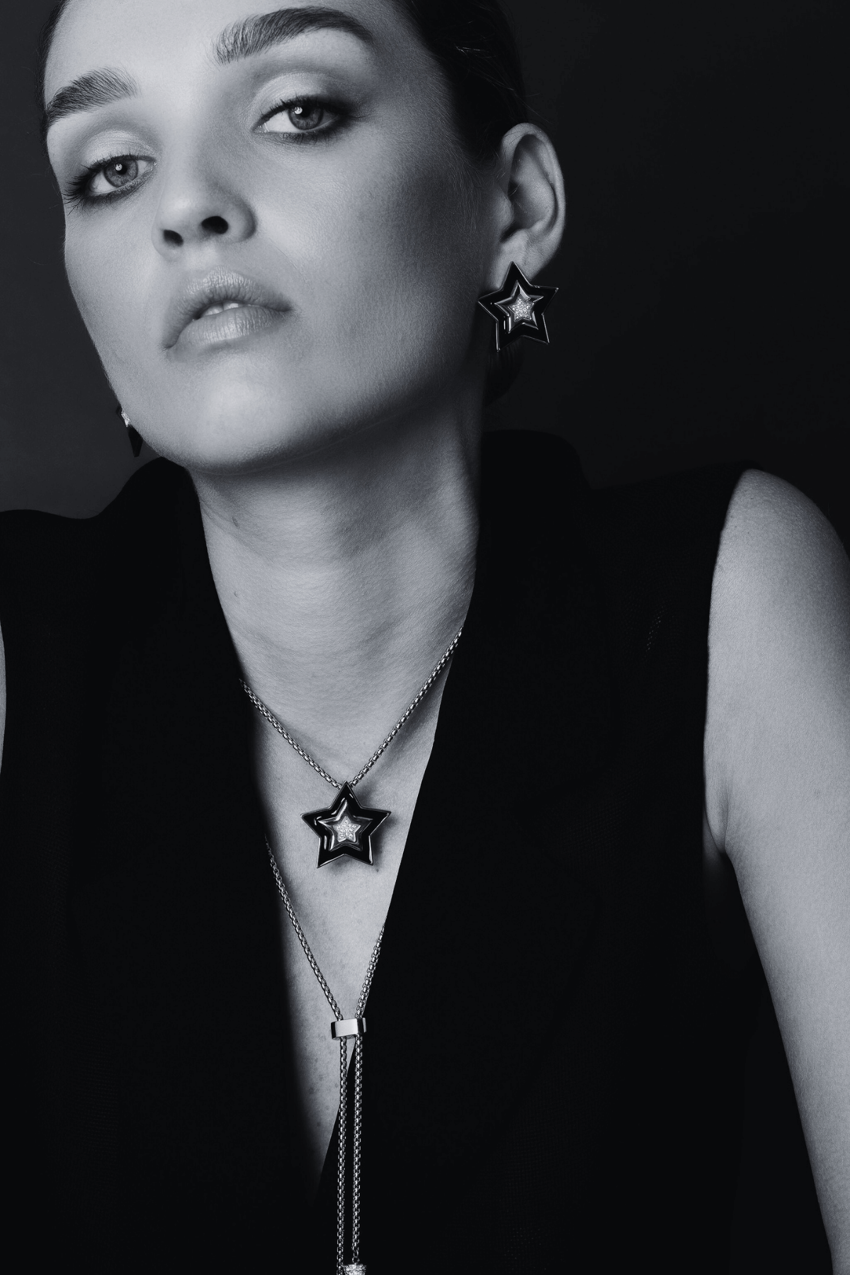 SUPERNOVA NECKLACE BLACK ENAMEL/CZ/SILVER