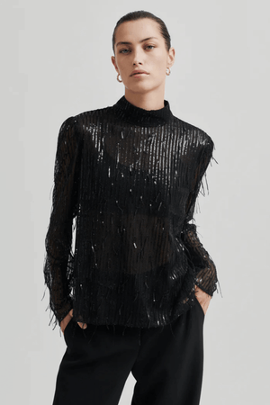 TASSEL BLOUSE BLACK