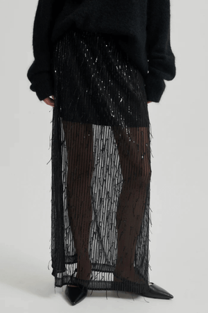 TASSEL MAXI SKIRT BLACK