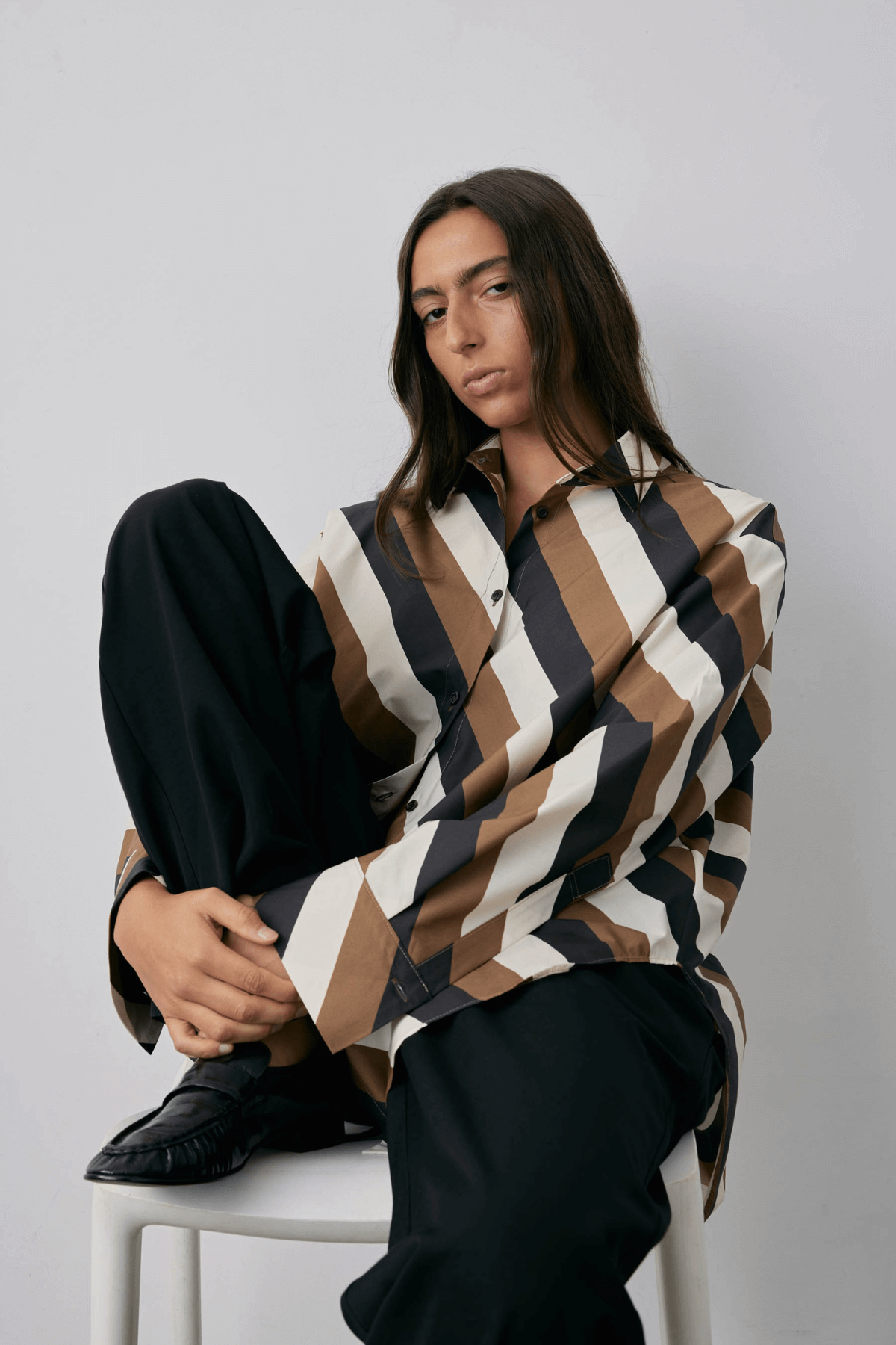 THERESE SHIRT PARCHMENT + TOBACCO STRIPE