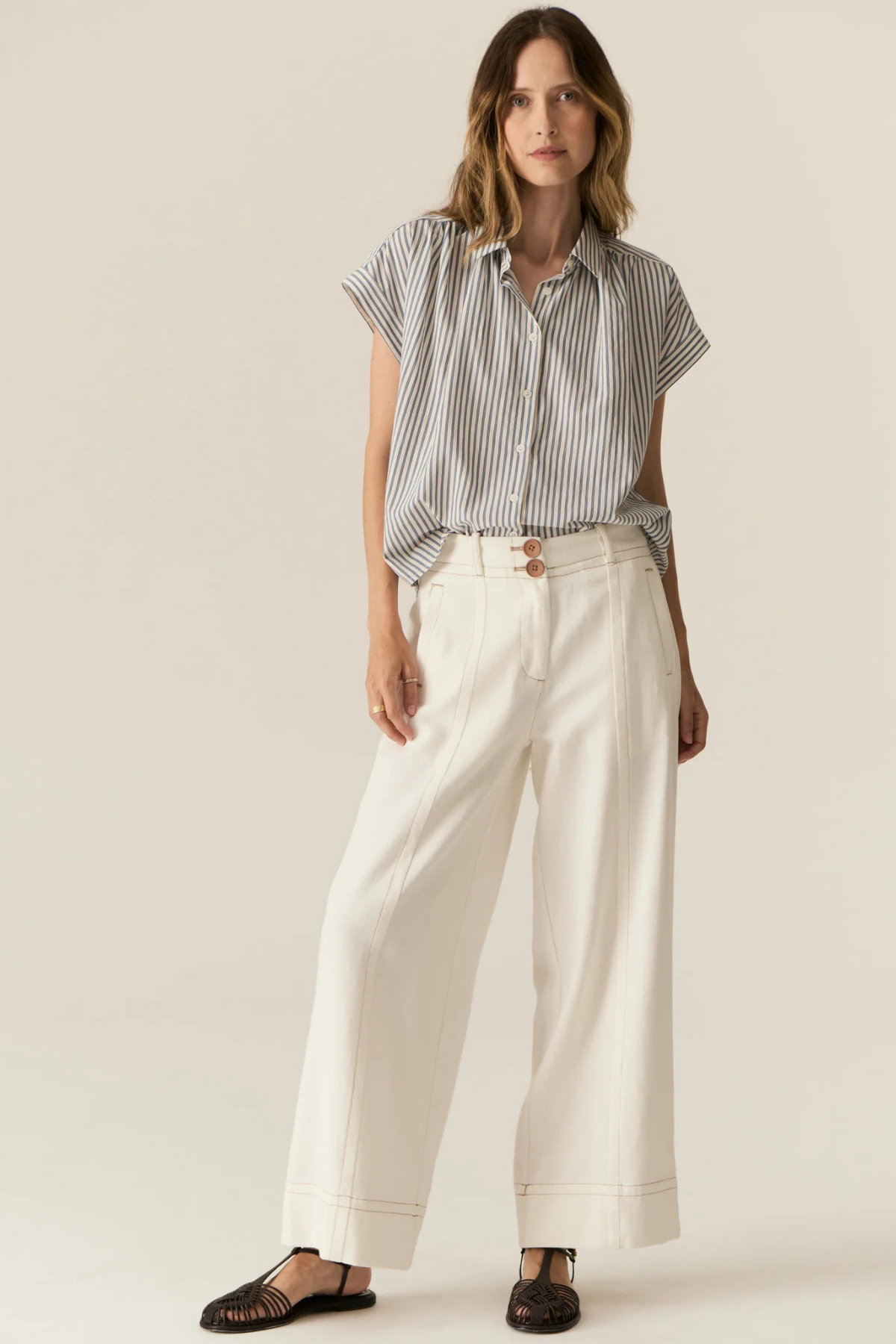VERA CAP SLEEVE SHIRT BLUE STRIPE
