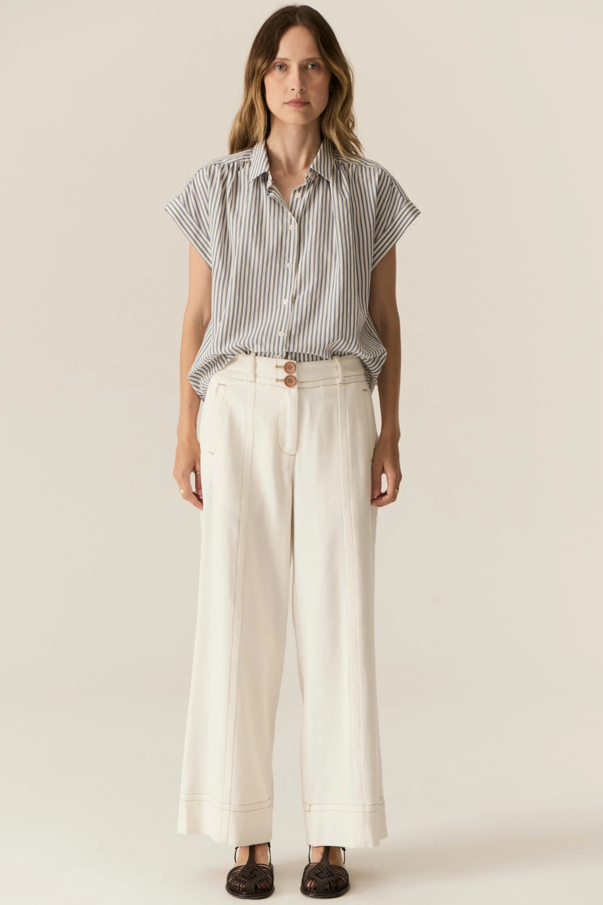 VERA CAP SLEEVE SHIRT BLUE STRIPE