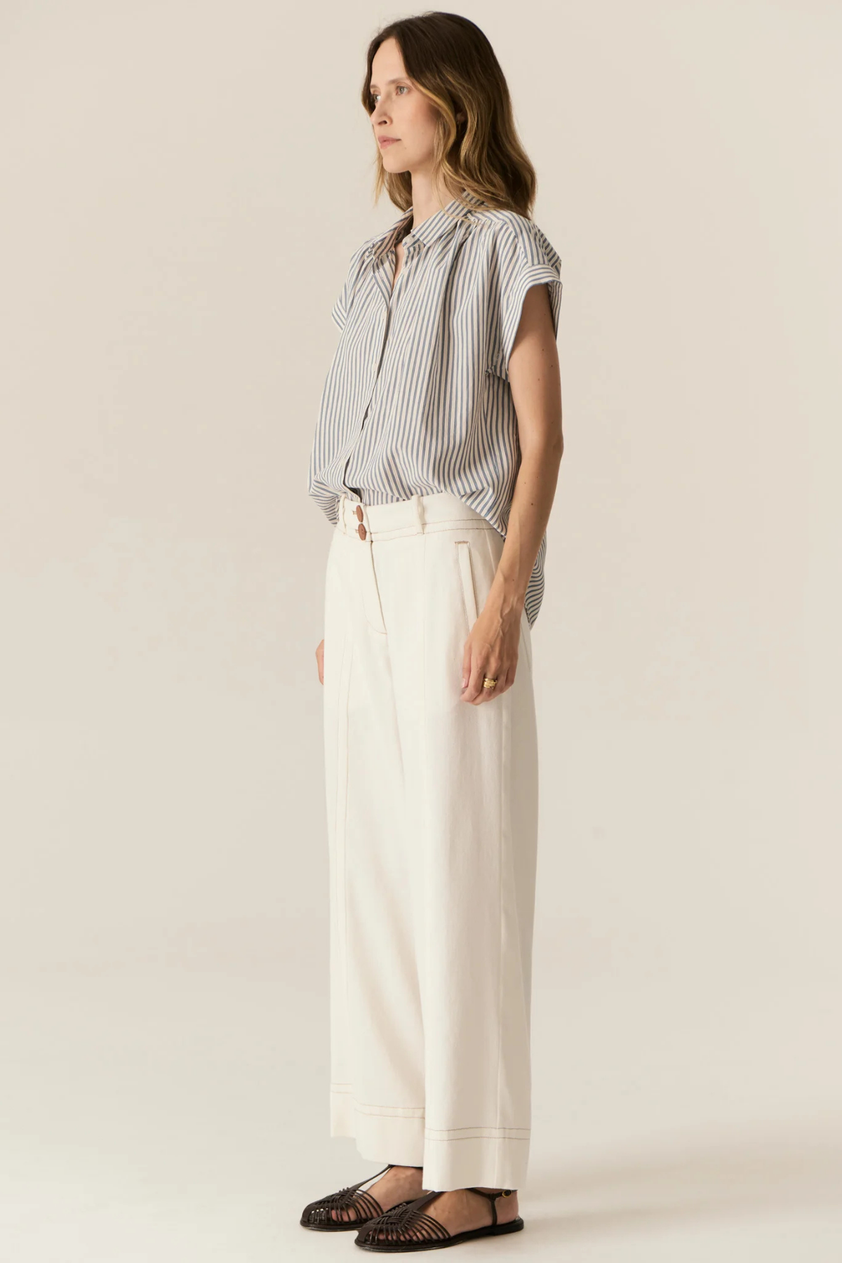 VERA CAP SLEEVE SHIRT BLUE STRIPE