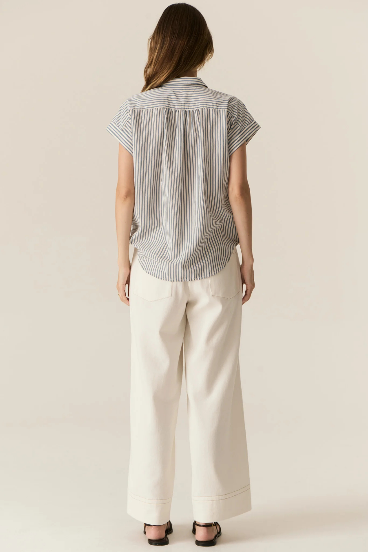 VERA CAP SLEEVE SHIRT BLUE STRIPE
