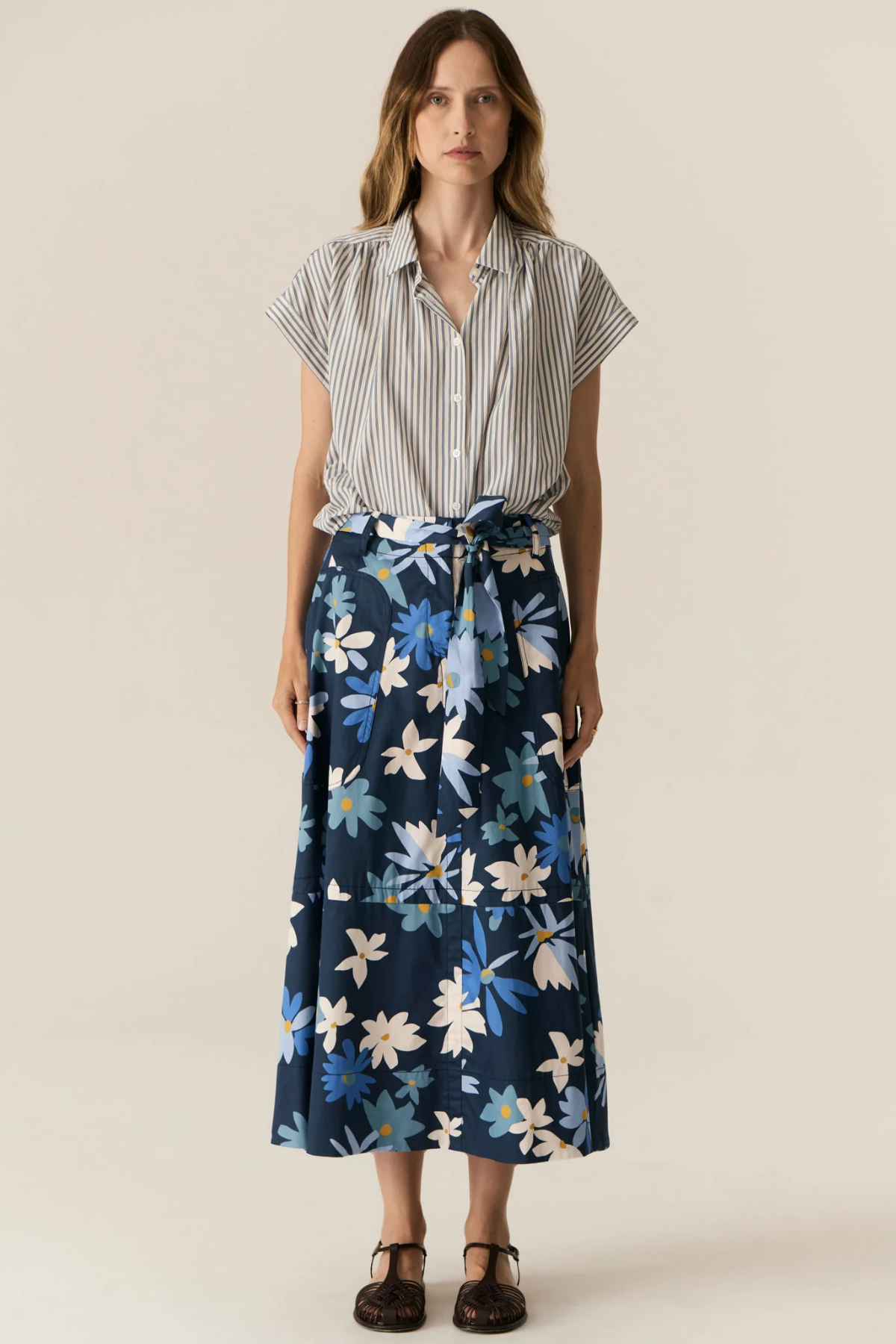 VERA CAP SLEEVE SHIRT BLUE STRIPE
