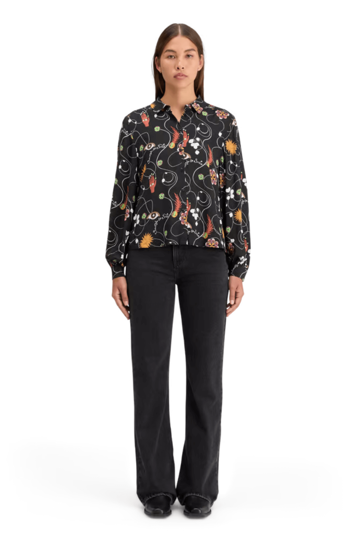 VISCOSE PRINTED BALLOON SLEEVE SHIRT FREE MIND
