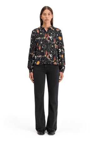 VISCOSE PRINTED BALLOON SLEEVE SHIRT FREE MIND