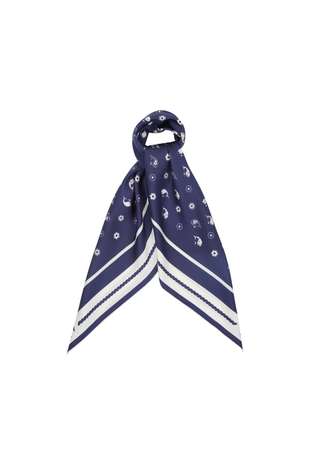 WHALE FLORAL CLASSIC SILK SCARF NAVY