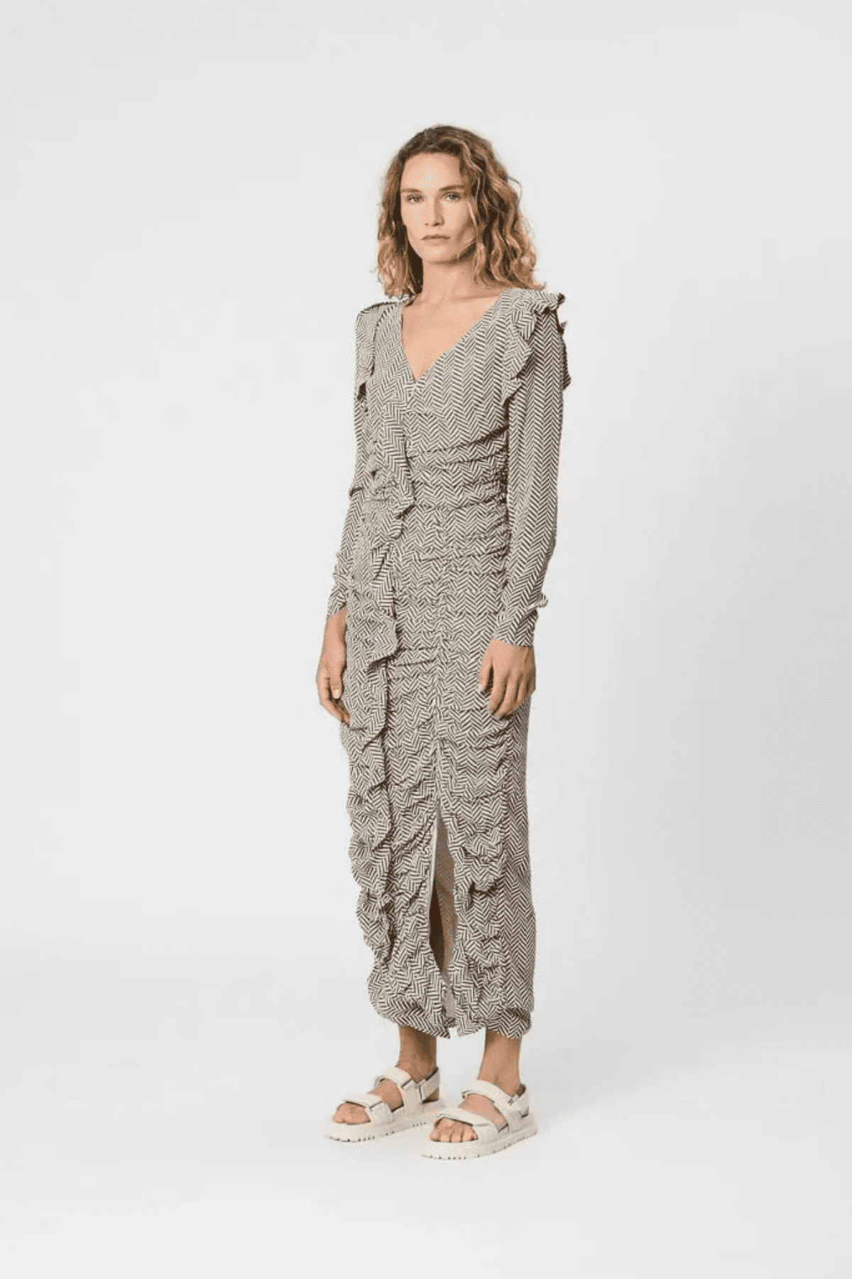 ISLAND DRESS CHOCOLATE HERRINGBONE