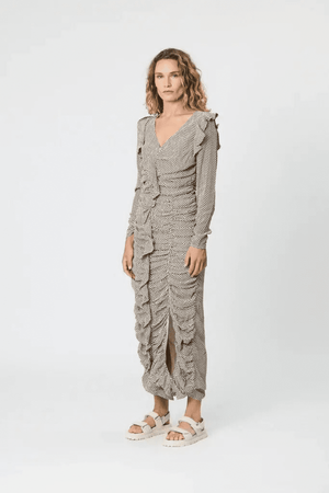 ISLAND DRESS CHOCOLATE HERRINGBONE