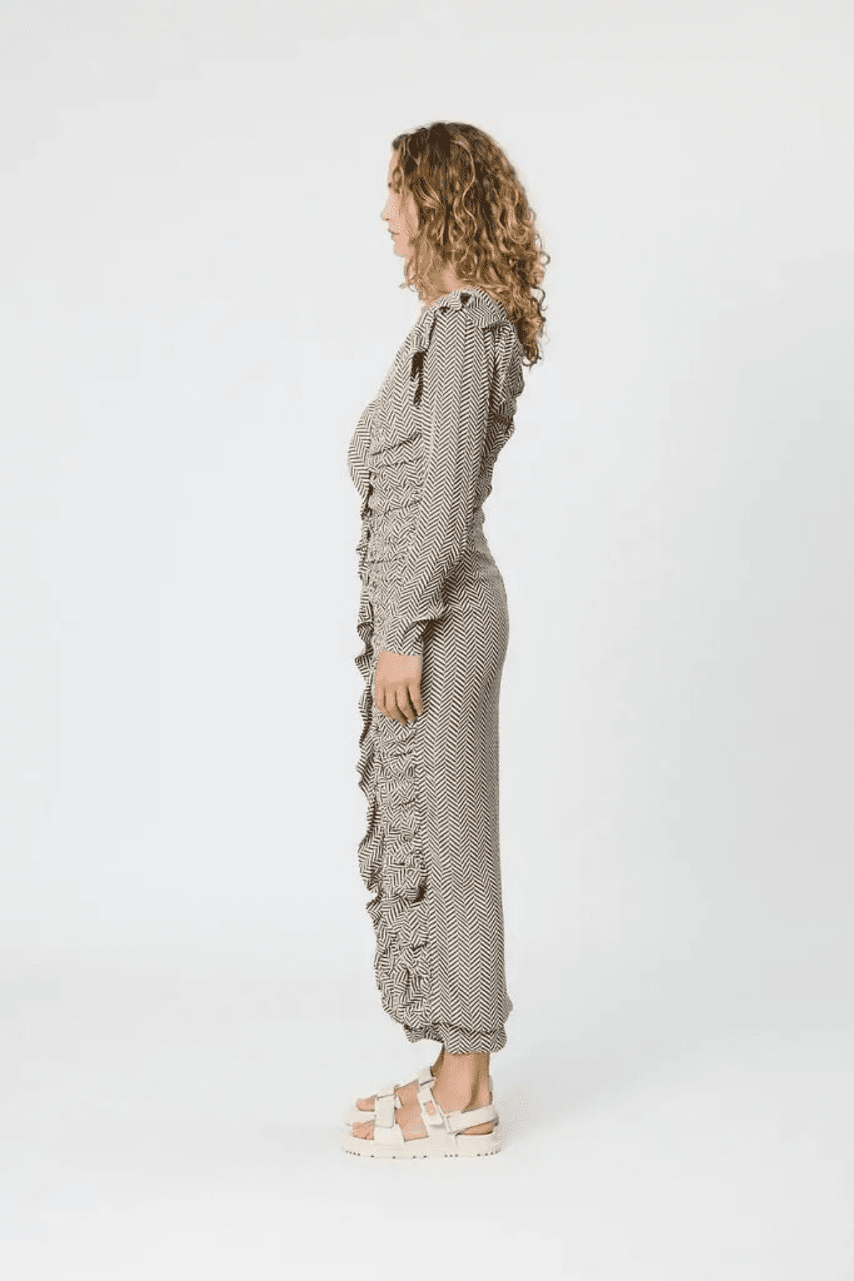 ISLAND DRESS CHOCOLATE HERRINGBONE