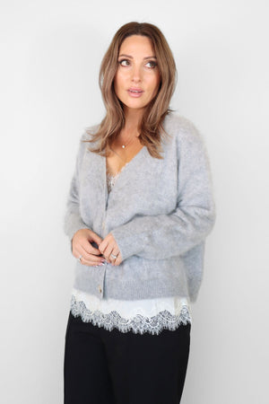 CHLOE BRUSHED CASHMERE CARDIGAN PEARL GREY
